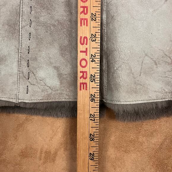 Y2K Shearling Sheepskin Penny lane Fur Leather Coat Blue Fox Trim S-M - Picture 14 of 15